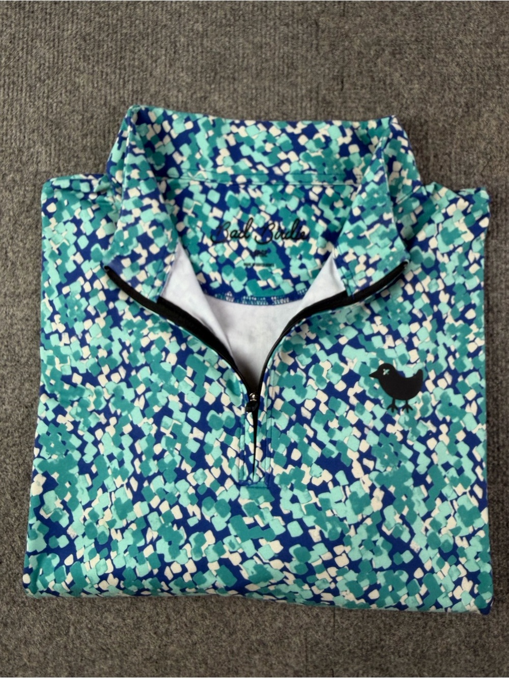 Bad Birdie Mens 1/4 Zip Long Sleeve Floral Golf Sweatshirt Size L Green/Blue